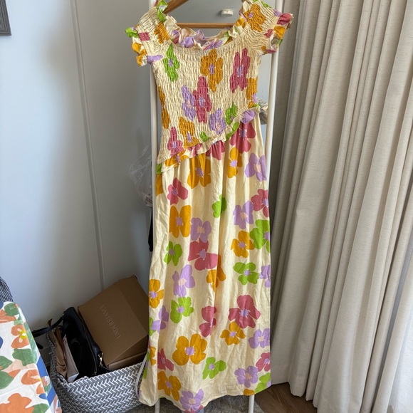 Sabo Skirt Floral Midi Dress - Cream, Purple, Orange, Green EUC 🌺 - Picture 1 of 6